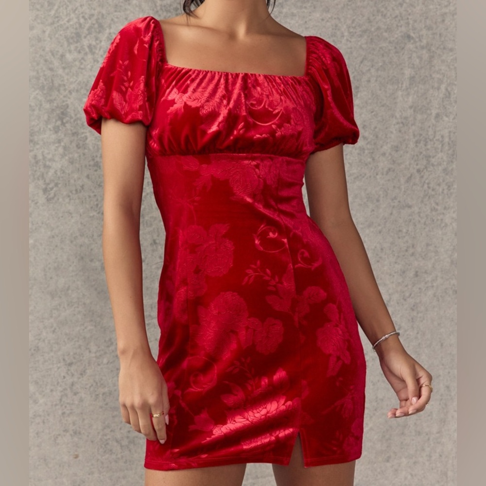 Red velvet mini dress
